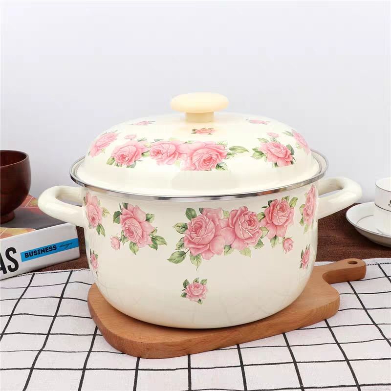 Soup Kettle Warmer - Panela esmaltada de orelhas duplas com
